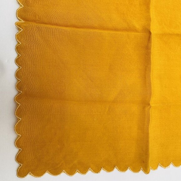 Vintage Silk Embroidered Handkerchief Orange Flower Motif Scalopped Edge Germany - Picture 12 of 16